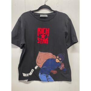 Rich Star Streetwear Graphic T-Shirt Black Size XL Puffy Logo Robber Money